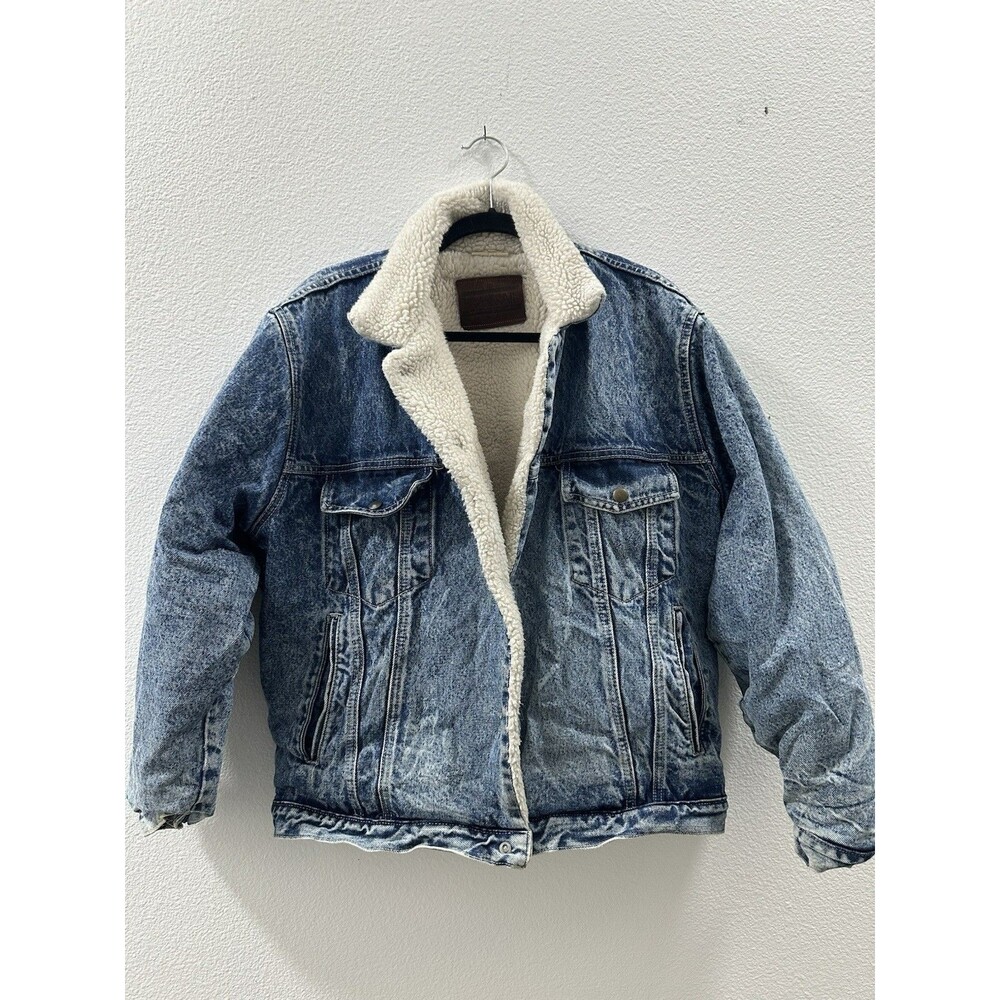 Nordstrom BRASSRAIL Sherpa Lined Denim Jacket Trucker Made USA
